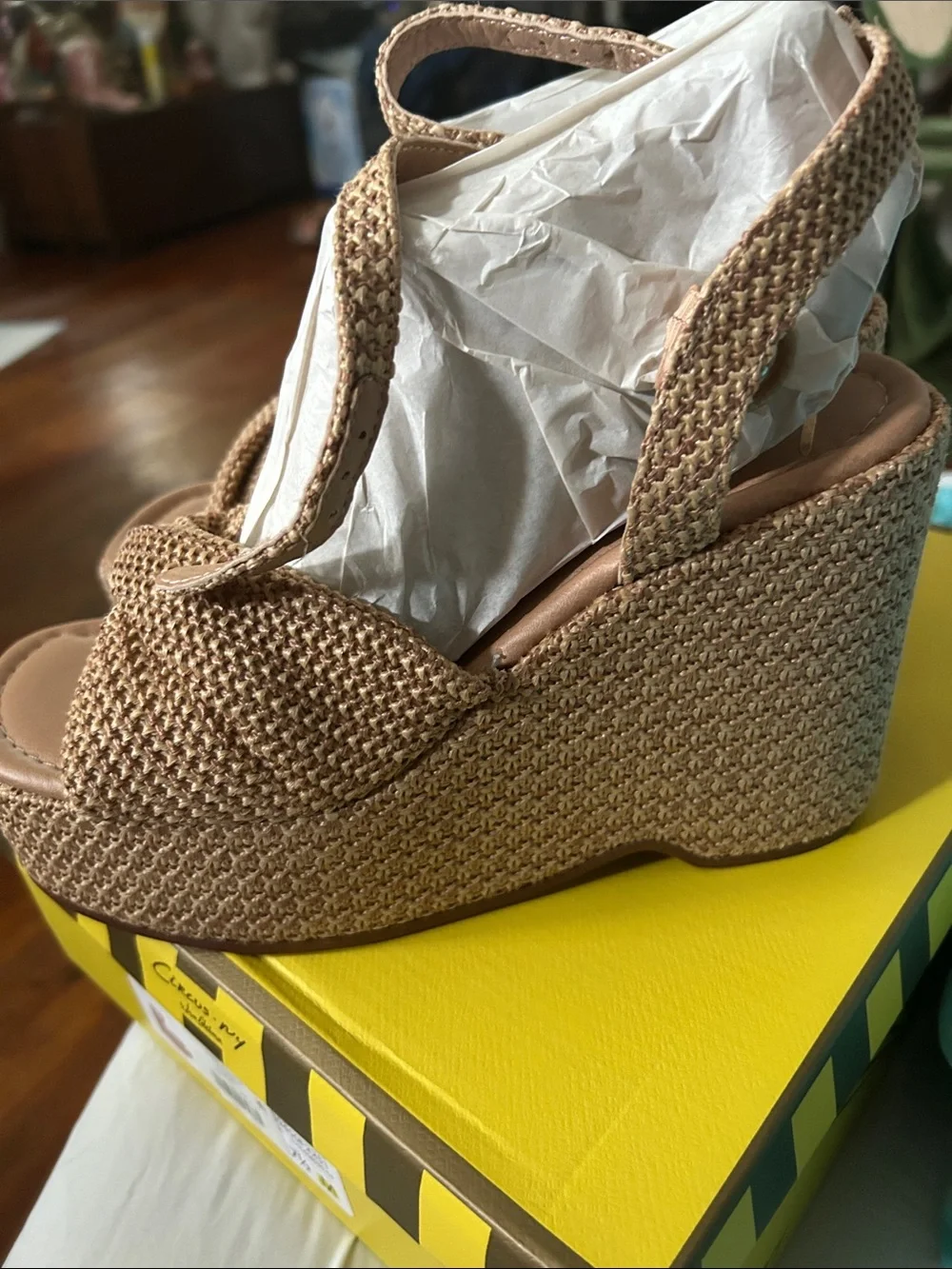 Braided Tan Platform Sandals with Ankle Strap